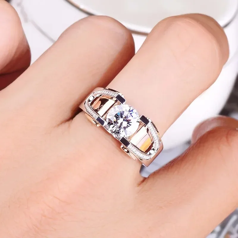 

14K white gold Mens Ring Luxury Invisible Setting Natural Diamond Jewelry Hiphop/Rock Silver 925 Jewelry Wide Ring Men women