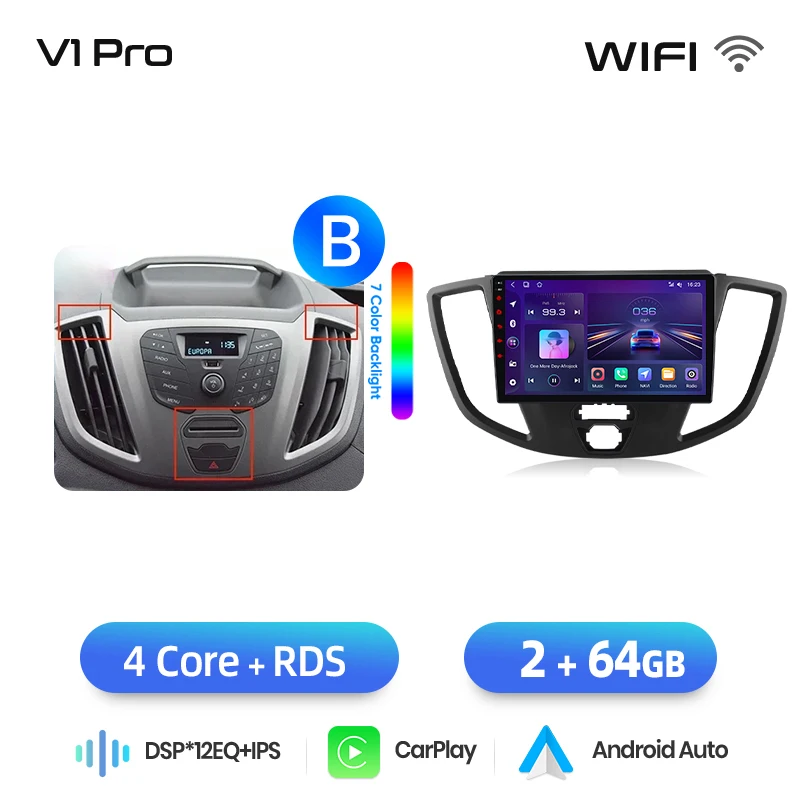 Junsun draadloze CarPlay Android Auto autoradio voor Ford Transit Custom / Tourneo Custom 2012-2023 met ingebouwde koelventilator, Android GPS navigatie, multimediaspeler, WiFi, DSP, RDS, BT, SWC, IPS