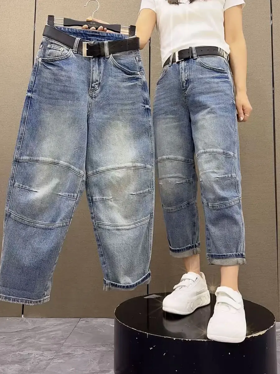 

Джинсы с высокой талией и эффектом «ножевого кроя» для женщин: модные, укороченные, в стиле ретро, из денима, дизайнерская новинка, весенняя коллекция, повседневные брюки