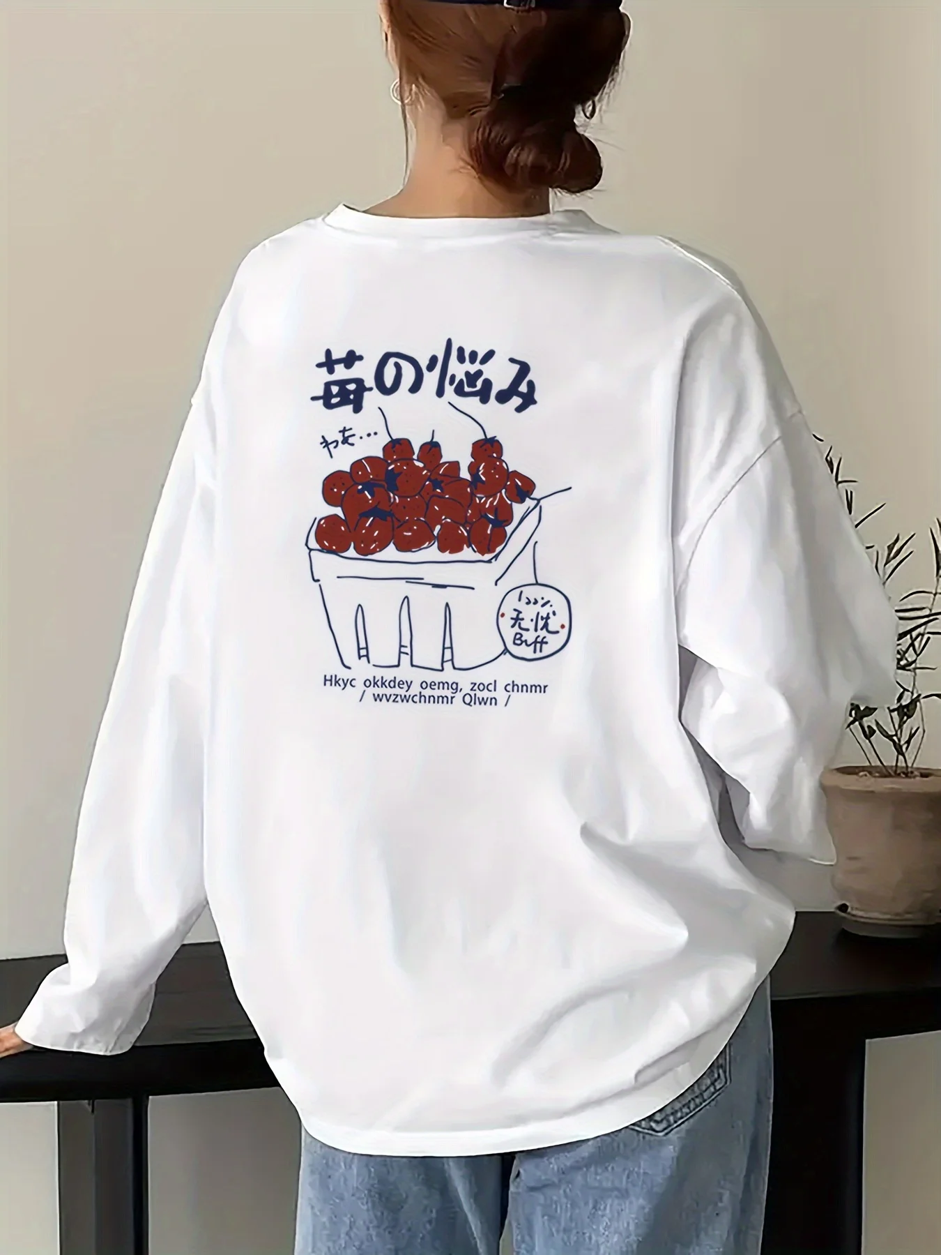 Sweet Fashion Y2k 100% Long-Sleeve Cherry Print Crew Neck T-Shirt Casual Long Sleeve Winter Fall T-Shirt Women's Clothing