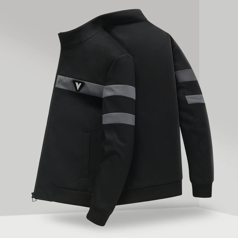 

Spring Autumn Slim Fit Stand Collar Jaet Korean Sle Youth Men's irt Thin Attractive Menswear Cardiak Polyester Striped ...