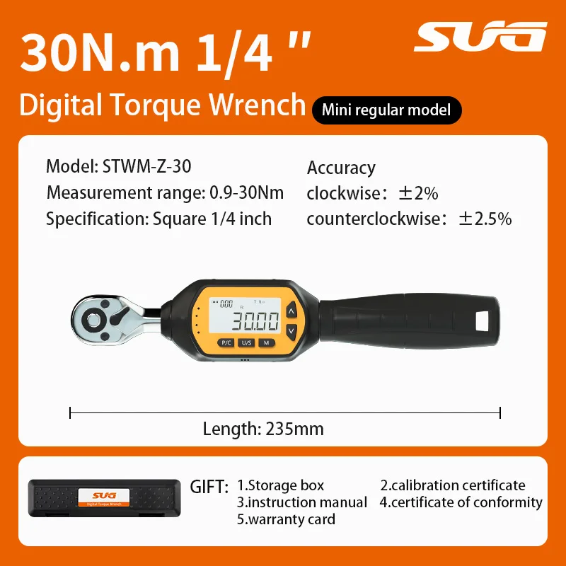 

1/4 inch drive digital wrench with a torque range of 0.9-30Nm, apply to high-precision torque wrenches on car accessories, etc