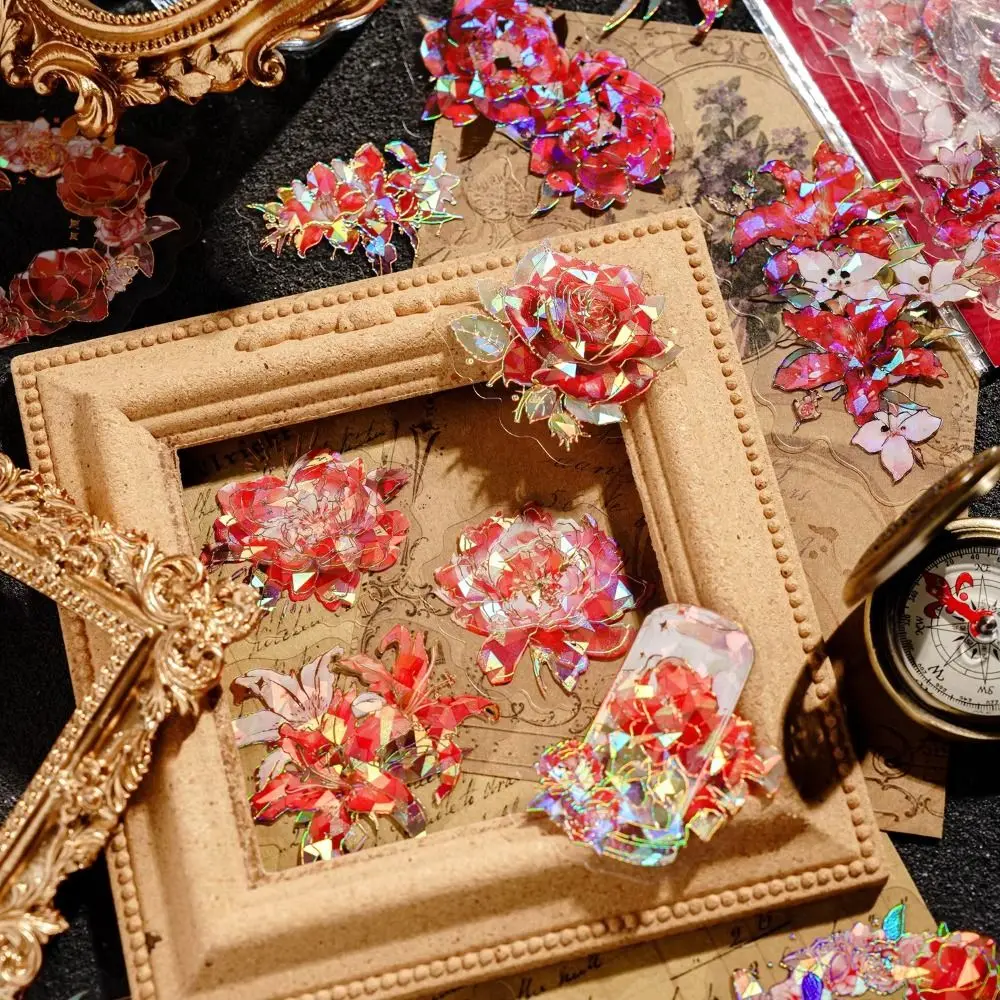 20 個クリエイティブかわいい花植物ステッカー DIY 手作り PET ハンドブックステッカー花柄レーザーノートブックステッカー