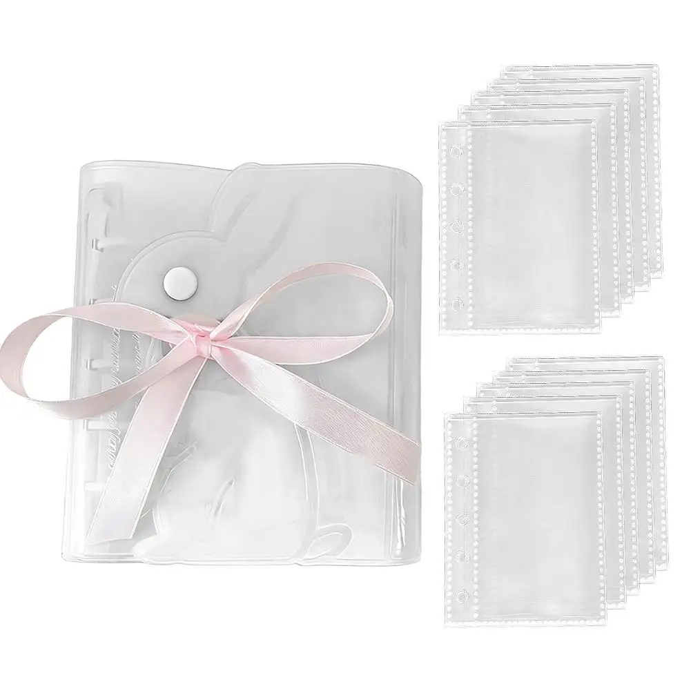 Cute M5 Mini Transparent Notebook Cover Bow Decorated Rabbit Shape PVC Binder Shell With Insert Pocket For Journal & Planne S6X3