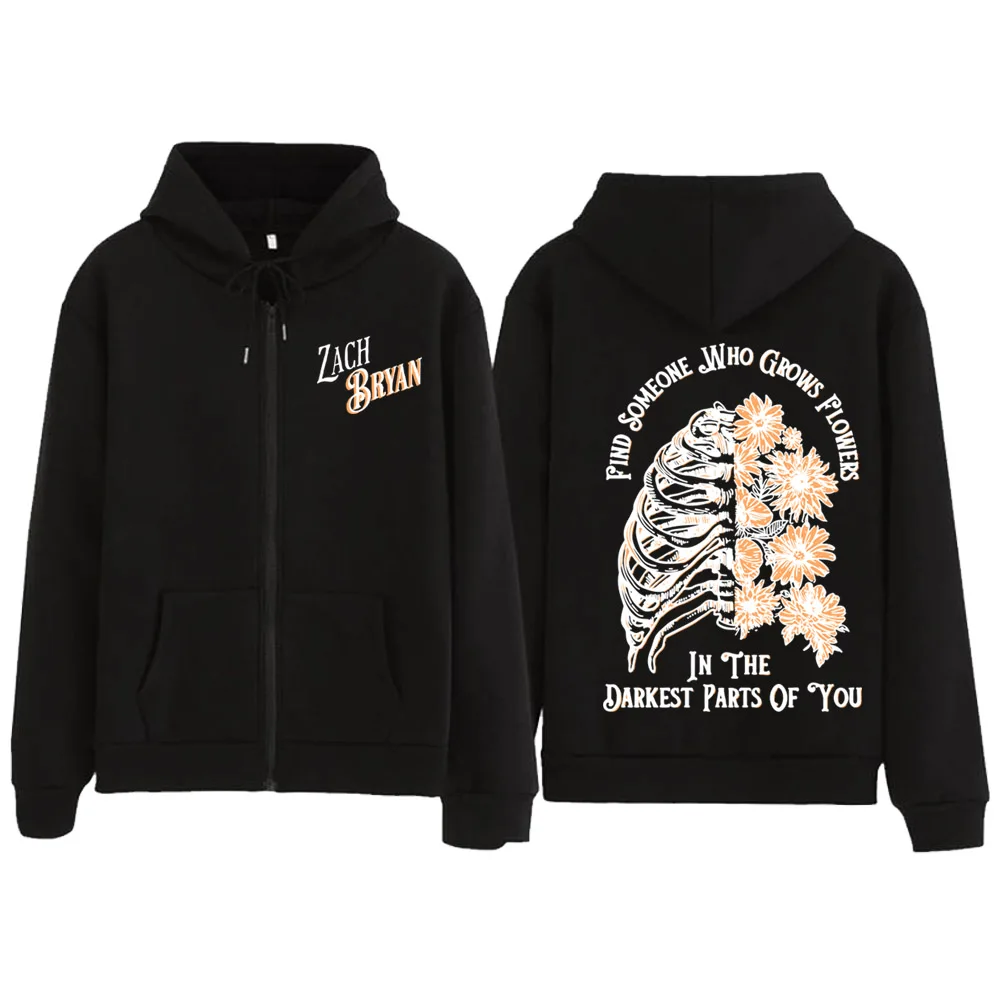 Zach Bryan Find Someone Who Grows Flowers Zipper Graphic Long Sleeve Sweatshirt Y2K Clothes Men Women Hoodie Coat