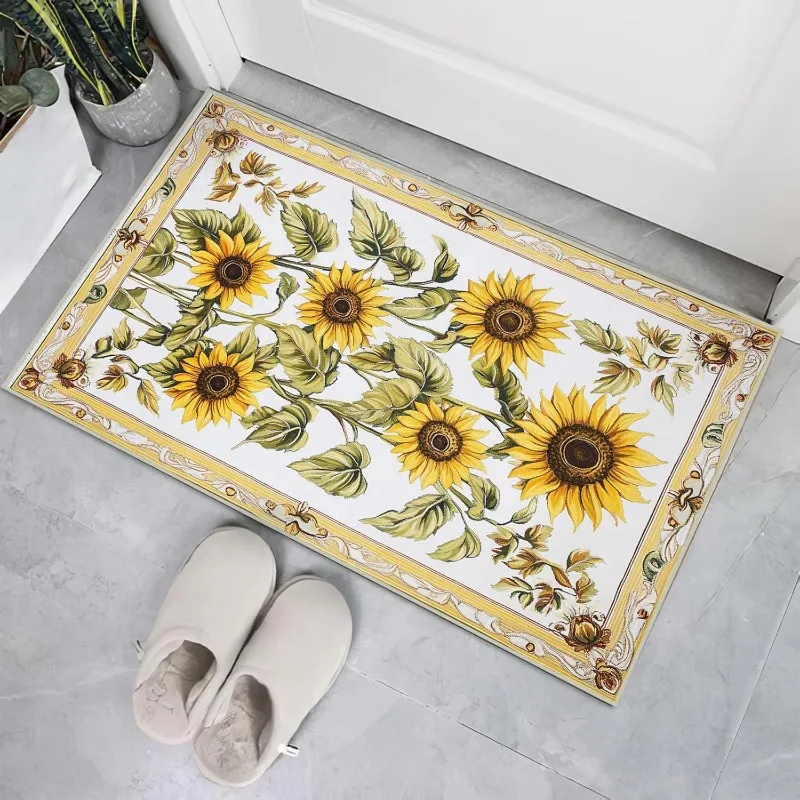 Fußmatte mit Sonnenblumenmuster, pastorales Kunstthema, Eingangsbereich, dekorativer Teppich, für drinnen und draußen, saugfähige, rutschfeste Matte für Wohnzimmer