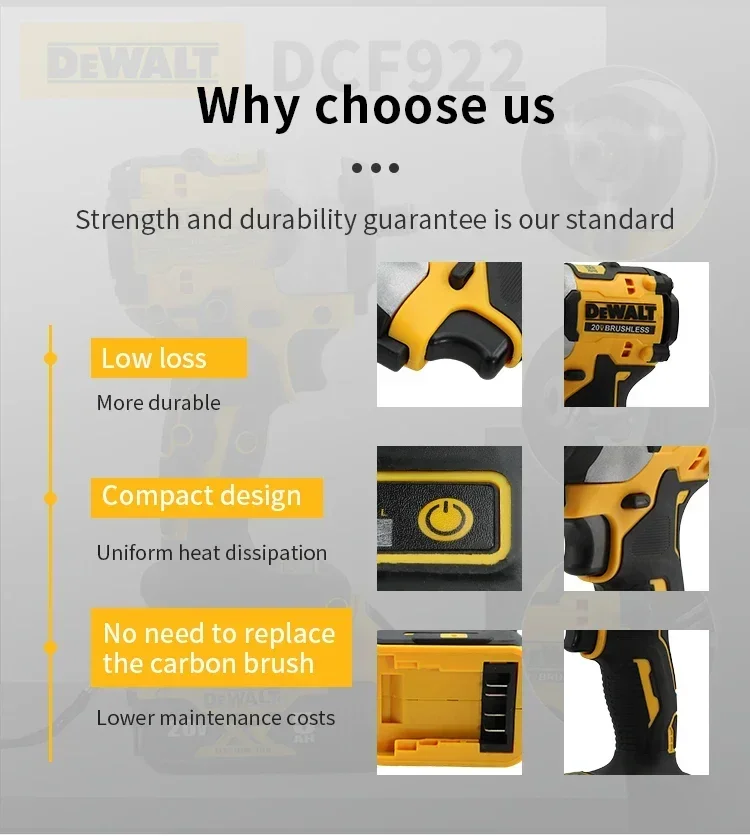 DEWALT DCF922 مفتاح ربط لاسلكي قابل لإعادة الشحن عزم دوران عالي 406Nm (عكسي) 1/2 "2500 PRM أدوات طاقة البطارية العالمية 20 فولت #5