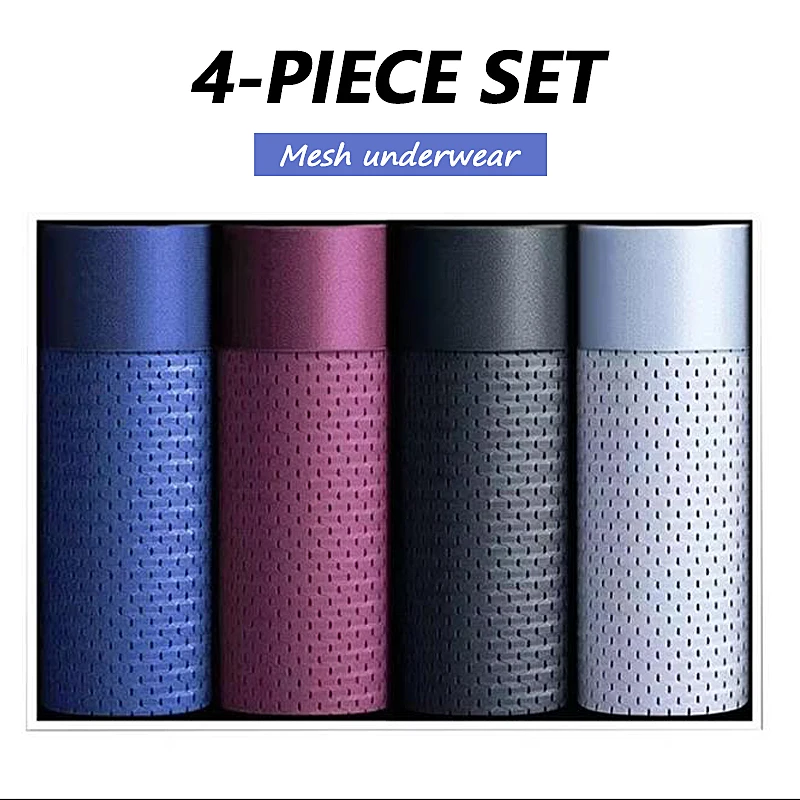 Kit com 4 Cuecas Boxer Masculinas de Seda Gelada, Tamanho Plus Size 4XL, Respiráveis, Ultrafinas