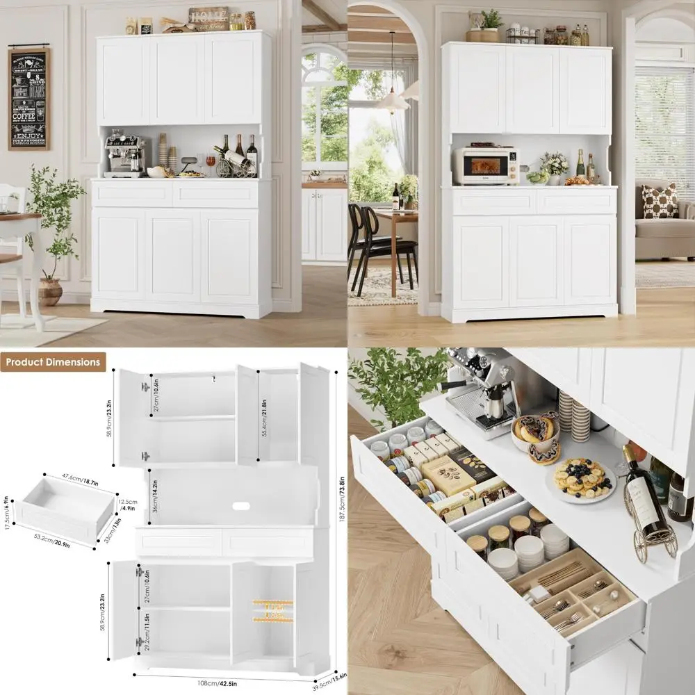 6-Door 2-Drawer Tall Kitchen Pantry Cabinet with Wide Countertop, Modern Storage Solution for Efficient Kitchen Organization
