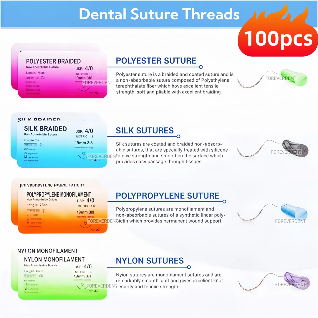 

100pcs Dental Suture Threads Reverse Surgical Study Practice Braided Needle Training Polypropylene Monfilament Polyester Braided