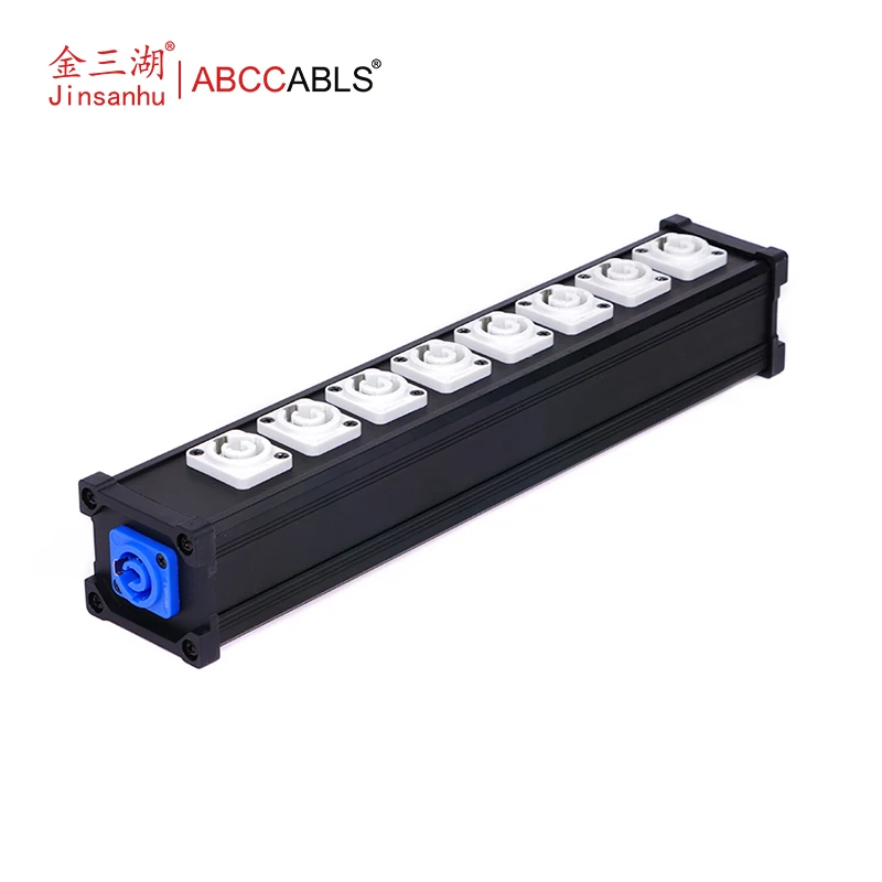 ABCCABLS Powercon Blue To 8*Powercon White Power Box Aluminum Distribution Electricity One In 8 Out