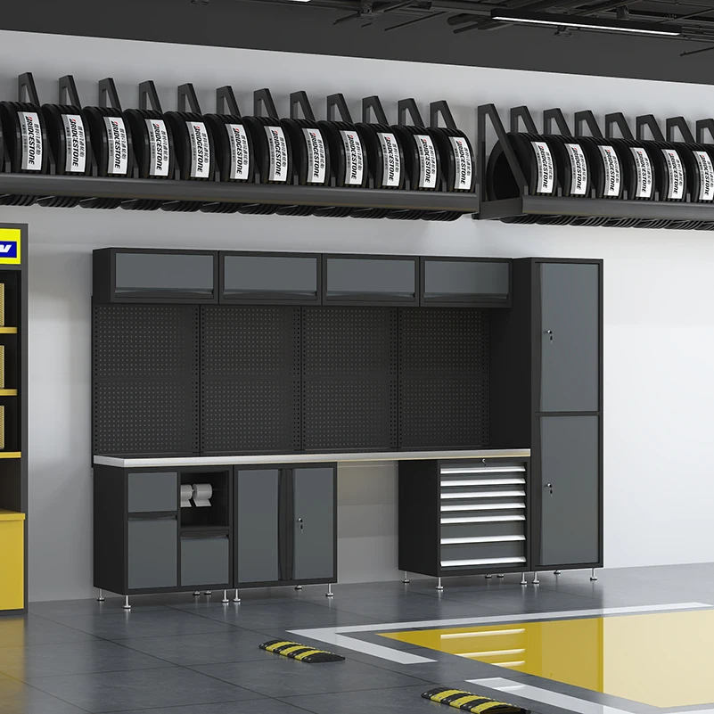 Lemari Garasi Tugas Berat Bengkel Penyimpanan Multifungsi Kabinet Alat Modular untuk Lemari Alat Logam Meja Kerja