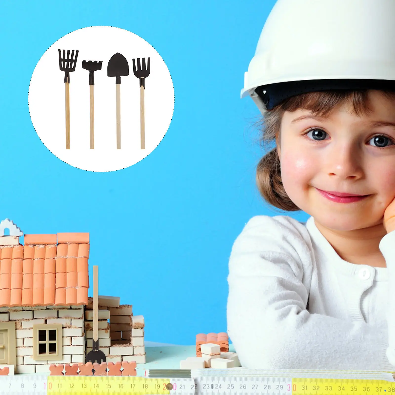 

Набор из 4 миниатюрных садовых инструментов: грабли, лопатка, вилы, в деревенском стиле, для детского садоводства и миниатюрного сказочного сада