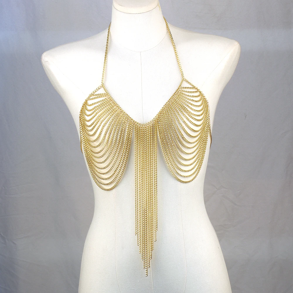 

‌Exaggerated Fringe Body Chain Style Heavy Duty Tassel Chain Bra Top Necklace, Flashy Party & Stage Accessory