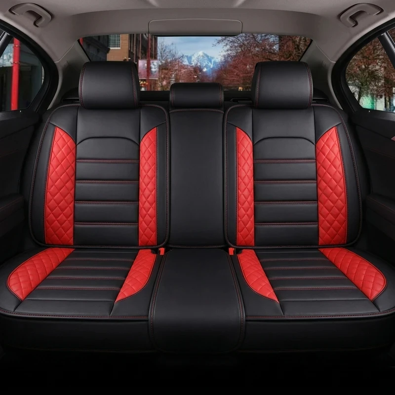 Auto Parts Premium Leather Seat Covers Full Set 5-Seat w/ Headrest & Cushion Interior Tuning Universal Fit