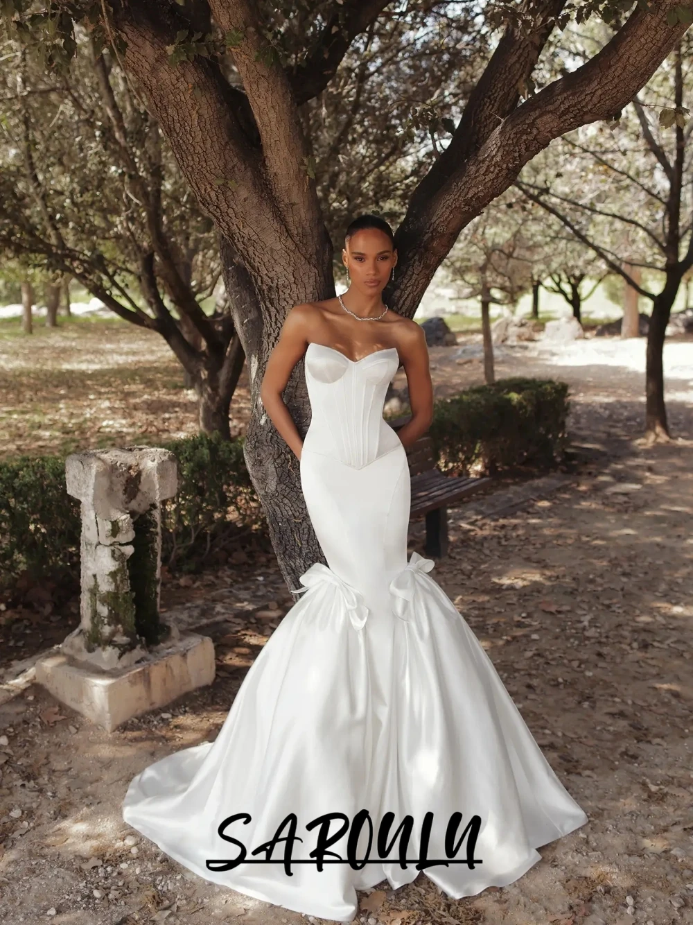 High Quality Satin Mermaid Wedding Dress Elegant Sweet Bow Customized Bridal Gown Lace Up Back Simple Floor-length Bride Wear