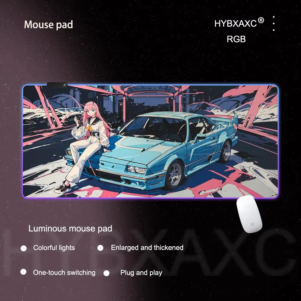 Cool Girl 02 and luxury car Mouse Pad RGB Gaming Mouse Pad Desk Mat HD Gamer Large LED Light XXL MousePads PC Computer Carpet
