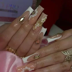 24Pcs Square False Nails with Glue Wearable Red Long Coffin Fake Nails Rhinestone Design Ballet Full Cover Press on Nails Tips