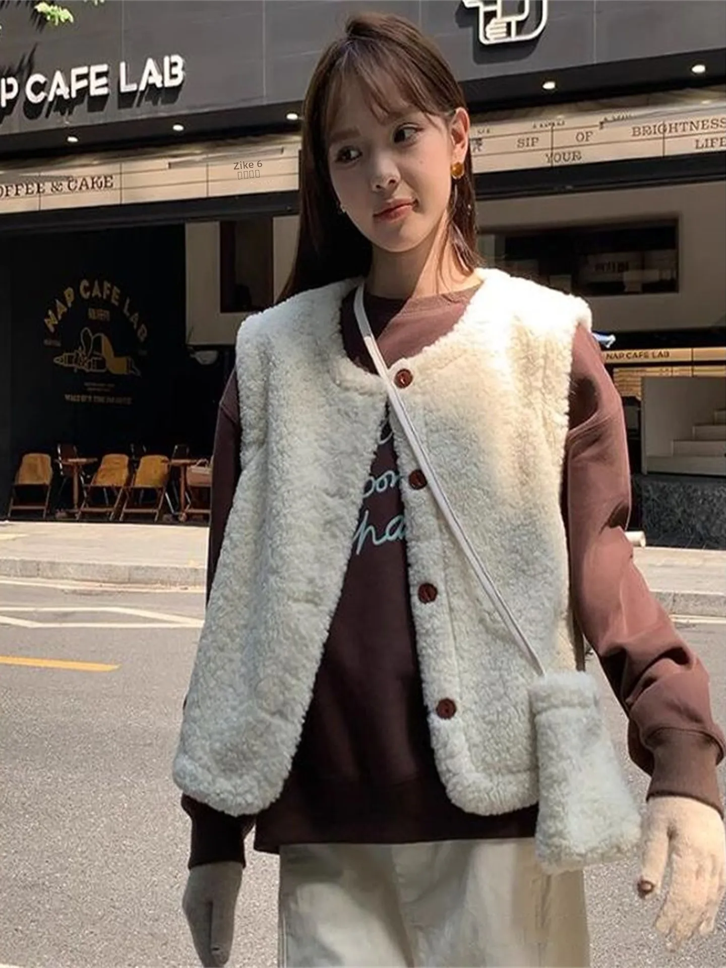

Мягкий жилет из овечьей шерсти для женщин, осенне-зимний теплый свитер-жилет, верхняя одежда, высокая талия, корейский стиль, для повседневной носки