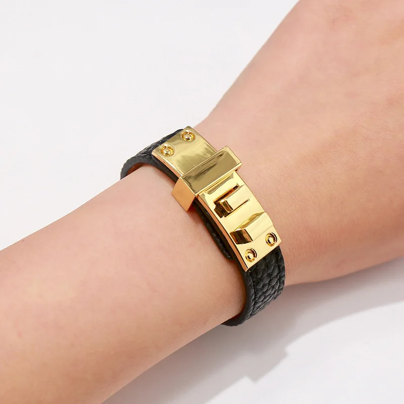 Kirykle bracciale di lusso con chiusura in metallo tono oro per donna braccialetti in pelle Casual Punk Rock gioielli in stile moda regalo dorato