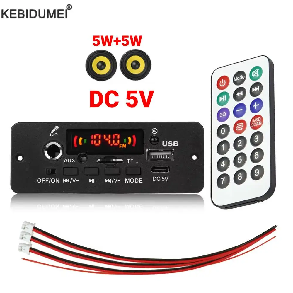 Bluetooth 5.0 MP3 Decoder Board DC 5V 10W Amplifier MP3 Player Car FM Radio Module Microphone TF USB Handsfree Call Record