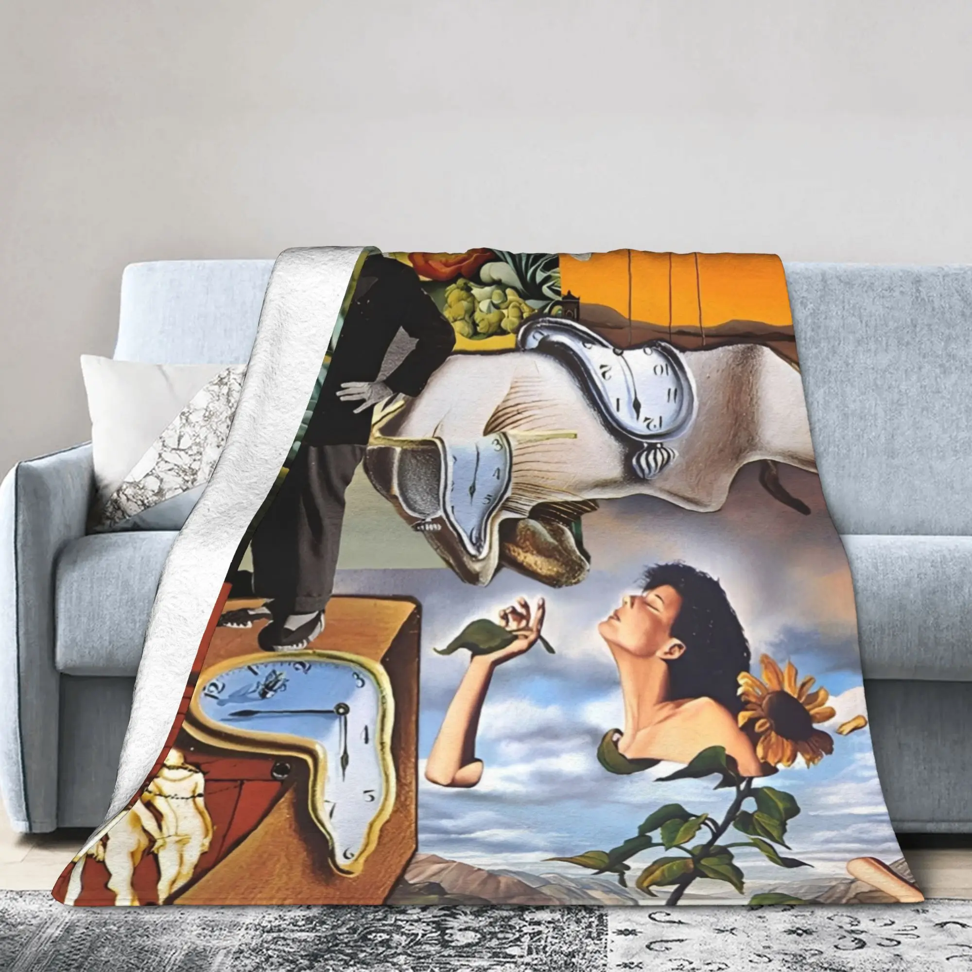Salvador Dali Art Collection Flannel Throw Blankets Melting Watch for Bedspread Knitted Blanket Lightweight Thin Multi-function