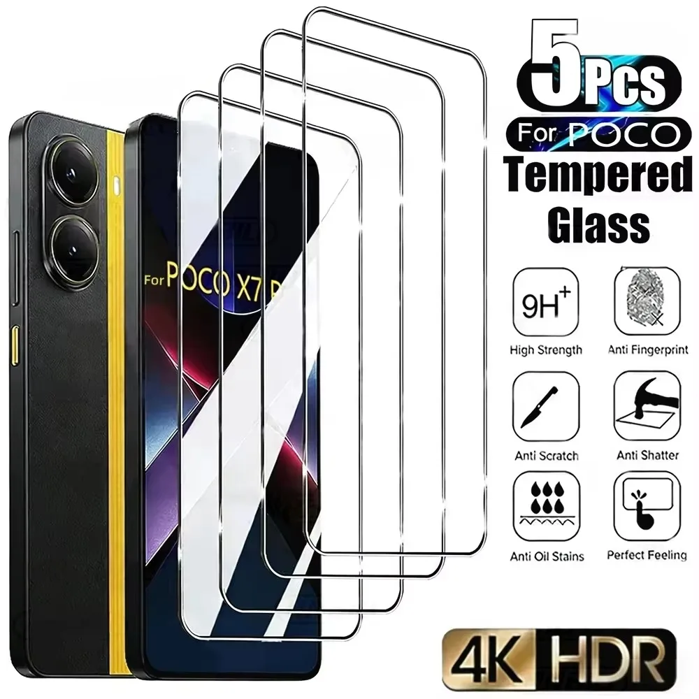 3-5 Stück HD-Displayschutzfolie aus gehärtetem Glas für Poco X8 Pro Max X8 X7 X6 X4 X3 Pro X2 F8Ultra F8 F6 F5Pro M6 M5, Fingerabdruckentsperrung nicht unterstützt