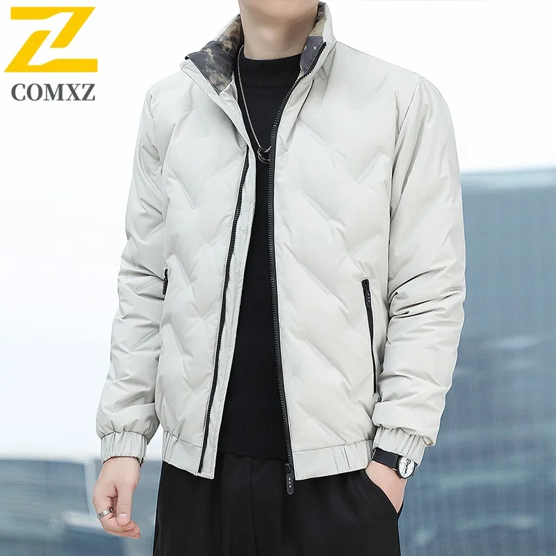 COMXZ Versatile Men Down Jacket Classic Stand Collar Outdoor Office Lightweight Parka Casual Urban Style Windproof Winter Coat