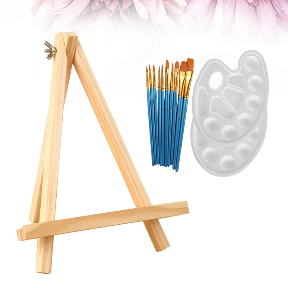 

Tripod Easel Mini Stand Photo Frame Bracket Kids Paint Brush Tabletop Wood Display Painting Triangle A-Frame Tray Child