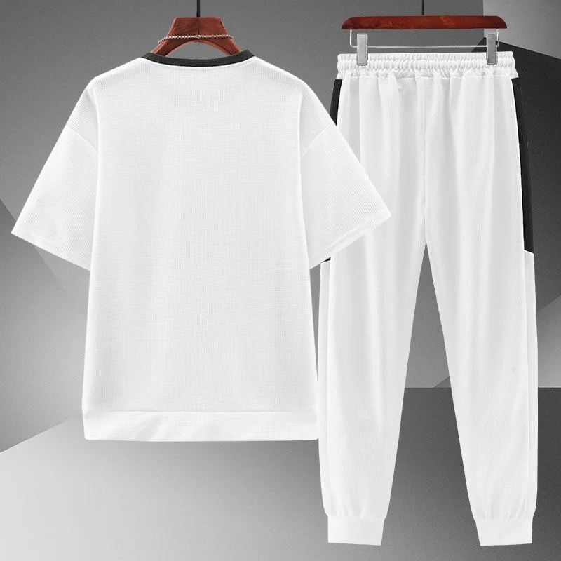 2023 Summer New Fashion Short Sleeve T-shirt Suit Men\'s Casual Loose Comfortable Large Size High-Quality Sports Two-Piece Set