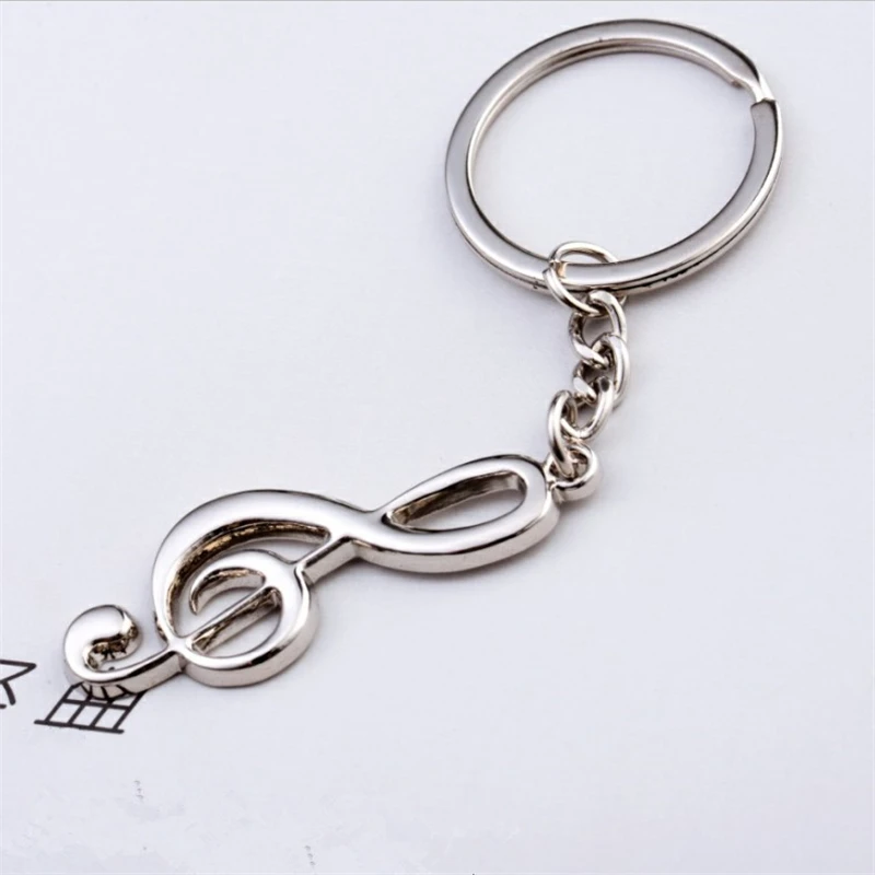 2023 New keychain key ring silver plated musical note keyring for bag car metal music symbol key chains