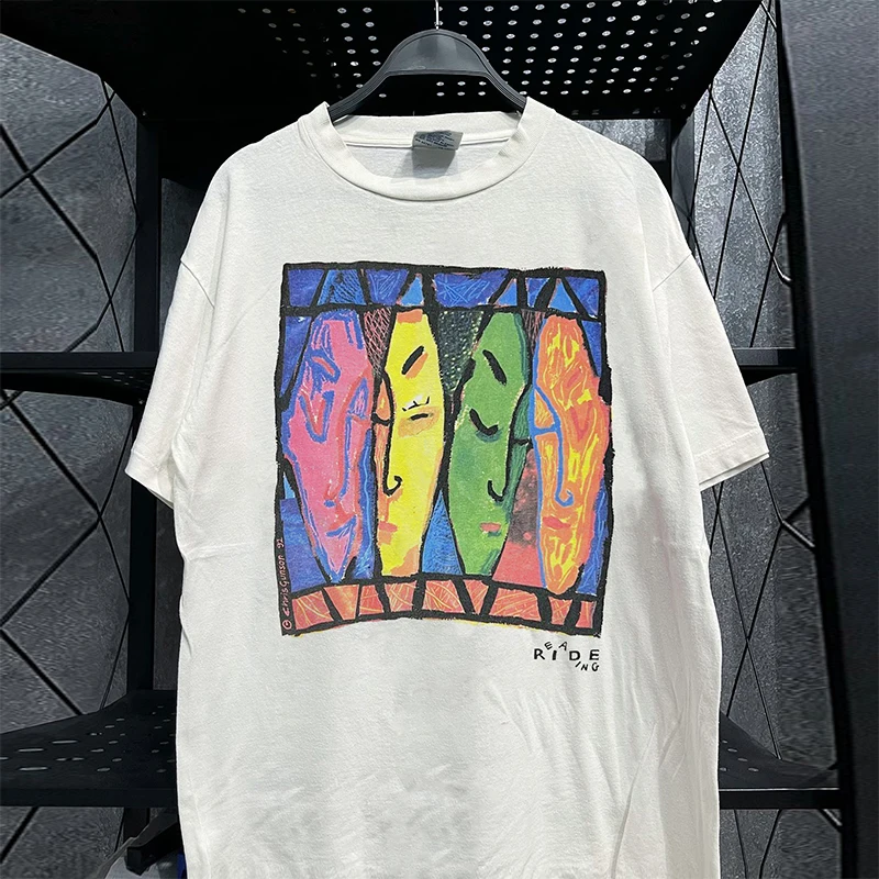 American Graffiti Design Short Sleeve T-Shirt Cotton Ulzzang  Art School Style Nannv Five Sleeve Ins Trendy round Neck Sum...