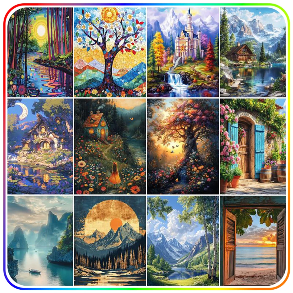 

SDOYUNO Diamond Painting Cross Stitch Embroidery scenery Needle Arts Craft Diamond Art Paintings Wall Art Picture Set Home Decor
