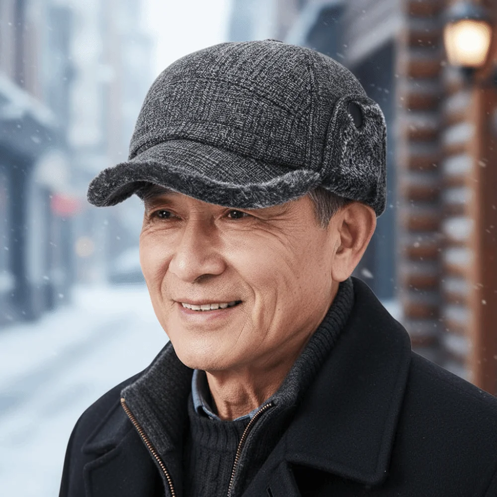 Warm Dad Hat Warm Winter Trapper Hat Thick Windproof Earflap Baseball Cap Fleece Lined Soft Fleece Cap Middle Aged