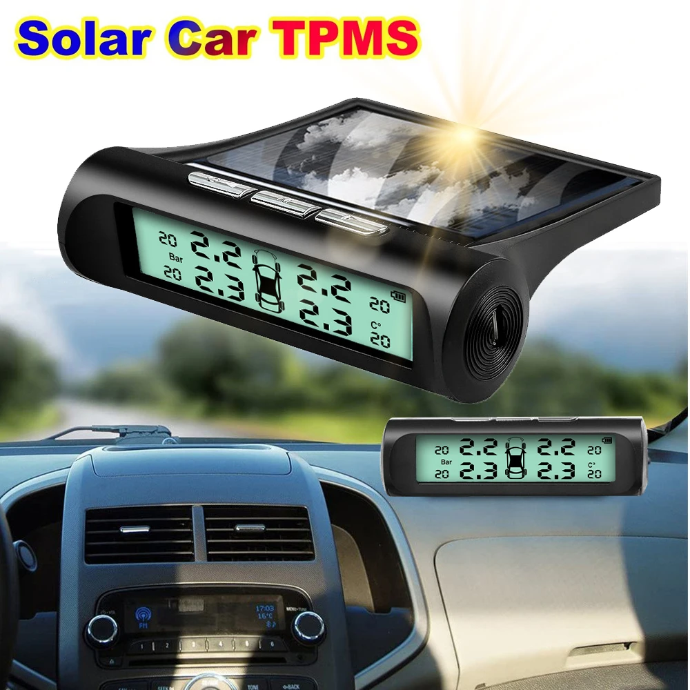 Solar Powered TPMS Car Tyre Pressure Monitoring System Digital LCD Display Auto Security Alarm Tester Automotive Test 4 Sensors