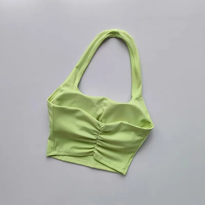Damen Neckholder-Sporttop mit Polstern, stoßfester, schnelltrocknender Workout-BH, Yoga-Weste für Laufen im Sommer – Detail 15