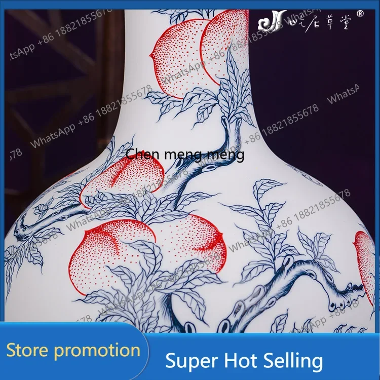 A6239 Hand-painted vase colorful nine peach celestial ball vase Jingdezhen ceramic blue and white porcelain factory direct sales