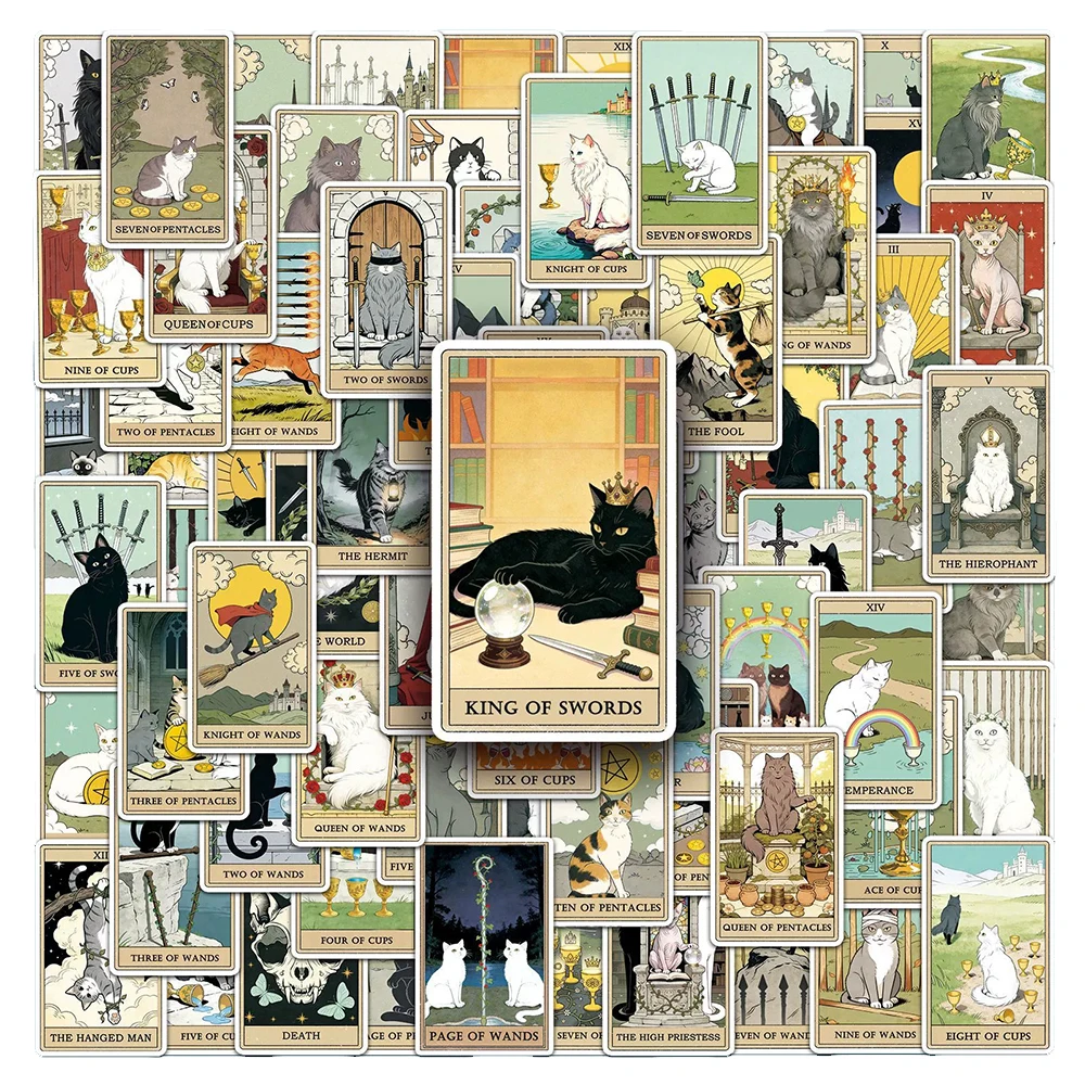 

10/30/78pcs Cool Cartoon Cat Style Tarot Stickers Gothic Graffiti Decals DIY Guitar Notebook Laptop Creative Waterproof Sticker