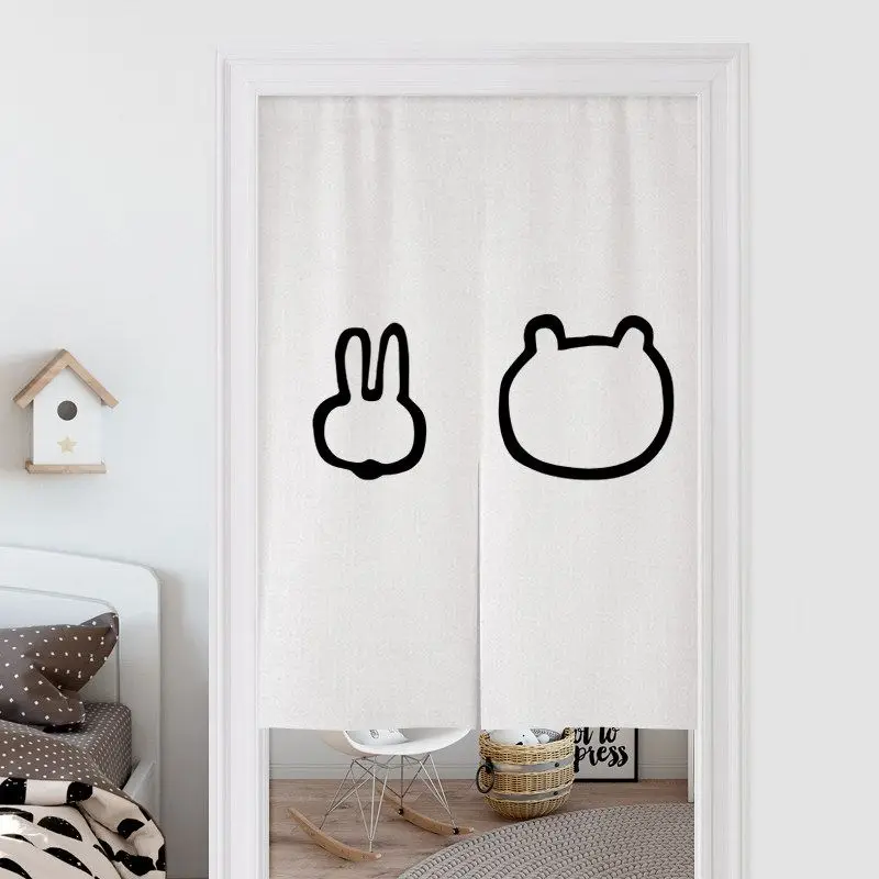 Simple Rabbit Bear Door Curtain Half Curtain Partition No Punching for Home Decor Door Curtain Japanese Noren Style