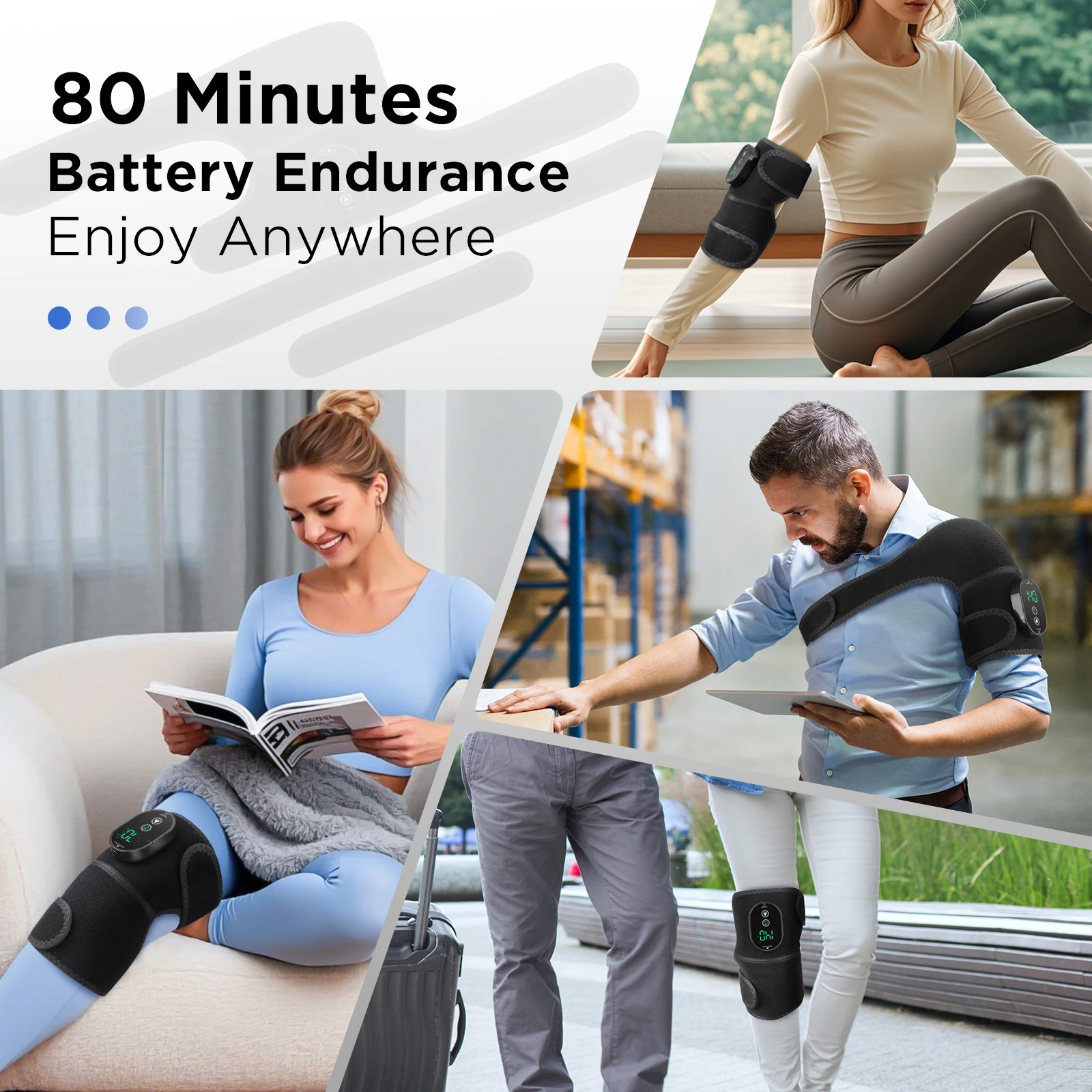 Heated Vibrating Knee Pads for Joint Far-infrared Knee,Shoulder & Elbow Pad 3 in 1 Brace Hot Compress USB Charging Warmer Strap
