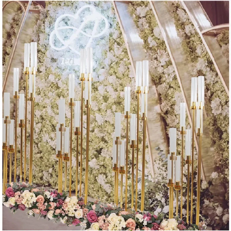 2/4/5/10pcs 8 Heads Metal Candelabra Candle Holders Road Lead Table Centerpiece Gold Candelabrum Stand Pillar Candlestick weddin