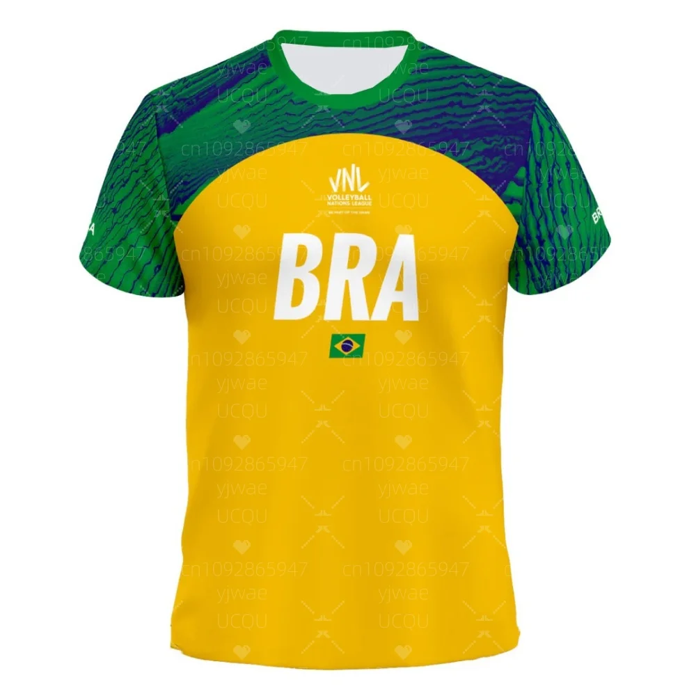 

2025 Summer MEN Brazil VNL Volleyball Jersey UNISEX Adult Tops Men's Round Neck Short Sleeved Lightweight Sports Jersey T-Shirt