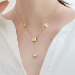 316L Stainless Steel New Fashion Fine Jewelry 3 Types Seashells Butterfly Heart Charm Chain Choker Necklaces Pendants For Women