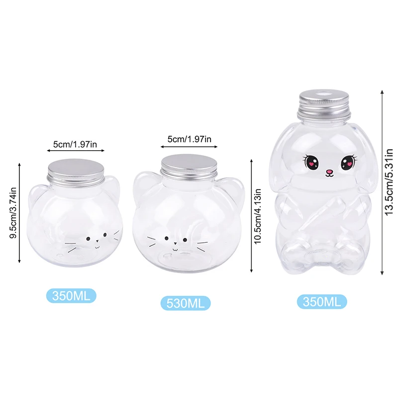 1/5Pcs 350/530ML Cute Cat Rabbit Plastic Bottle Clear Milk Tea Bottle Water Bottle Portable Coffee Drinking Cup Drink Bottles