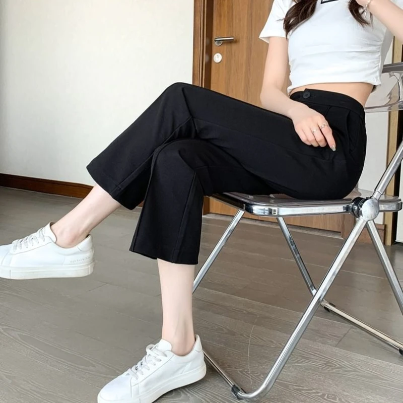 Effen kantoor losse ijszijde damesbroek Koreaanse modetrends 2025, katoen, geheel medium, hoge kwaliteit, vintage Xxl damesbroek