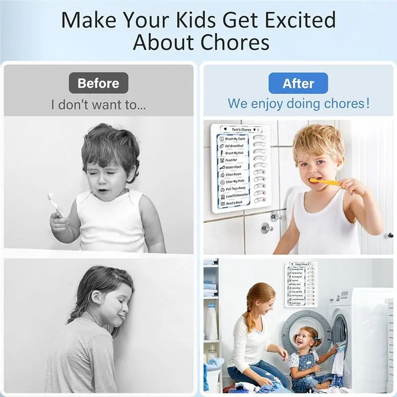 MALL Erasable Chore Chart for Kids for Kids to Do List Routine Task Planning Board with Magnetic Stickers Refrigerator Magnet