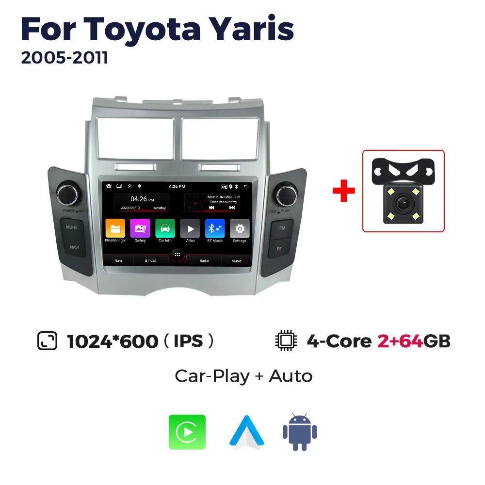 Android 13 Autoradio Voor Toyota Yaris XP90 Vitz Platz 2005-2012 CarPlay Android Auto Multimedia GPS Navigatie video Speler WiFi