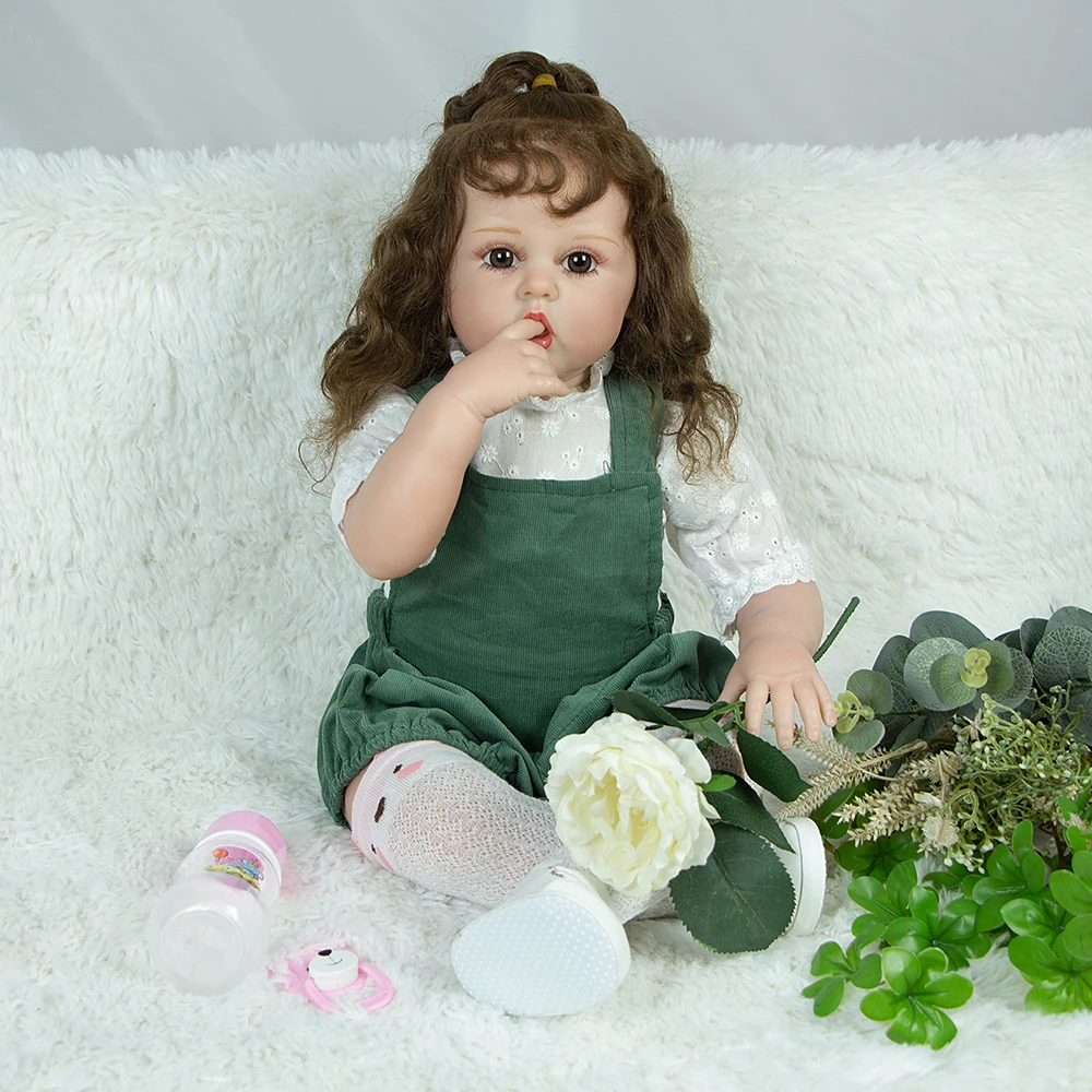 

KEIUMI New Arrival 24 Inch Baby Curly Hair Reborn Girl Cloth Body Realistic Reborn Dolls Babies Birthday Christmas Gift