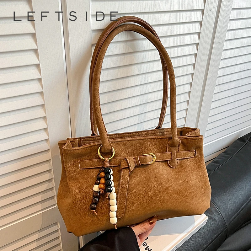 

LEFTSIDE 2025 New Trend Women's Small PU Leather Handbag Vintage Soft Tote Bag Casual Shoulder Purse for Daily Use Gift Idea