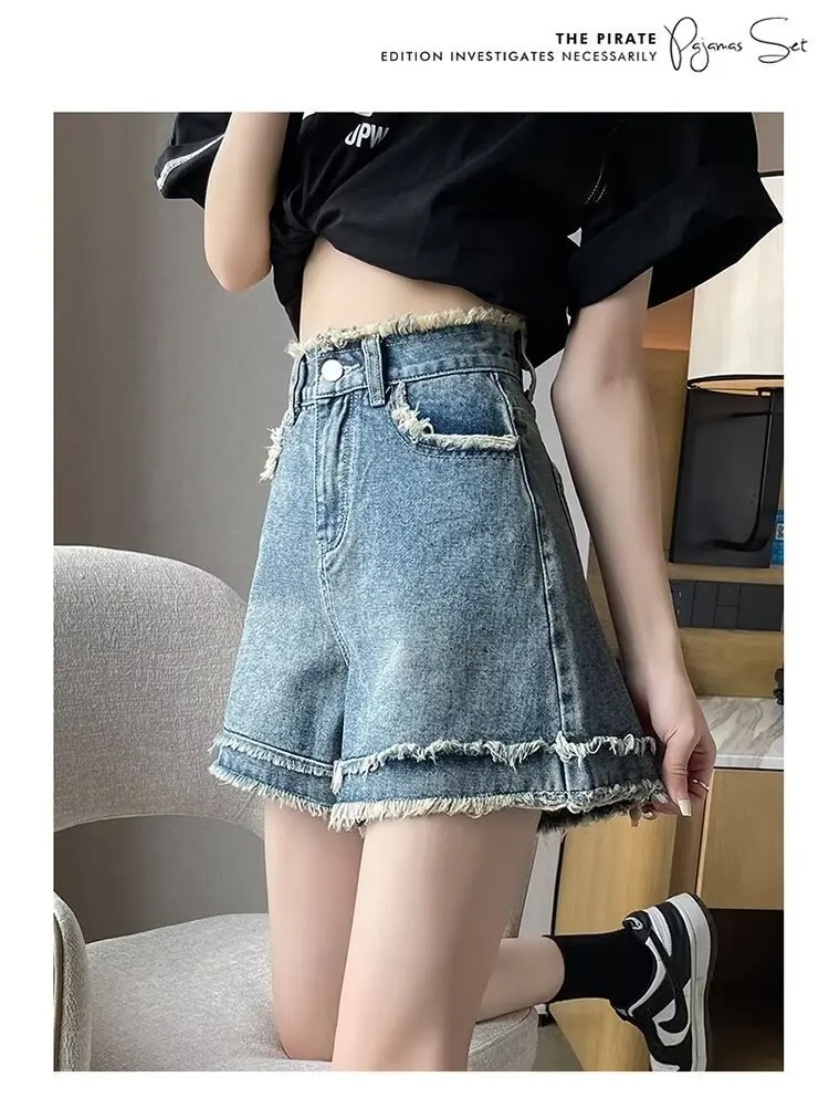 

Summer mid sized girls' fashionable back pocket teddy bear denim shorts